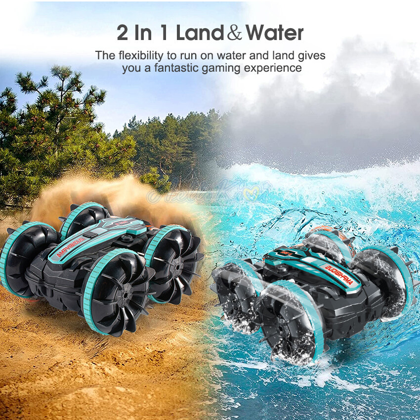 HelloKimi Toy Amphibious Stunt RC Car Remote Control Car 2.4G Water Land 2-in-1 Double Sided Drift Car 360 Degree Rotation Vehicle All Terrain Available Tumbling Driving Children's Electric Toys for C
