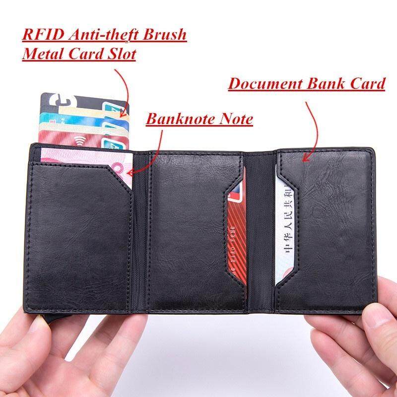 Men's Anti Theft Smart Wallet Automatic Pop-up Card Package RFID Blocking MIni Genuine Leather Card Holder Slim Front Pocket Wallet Coin Purse