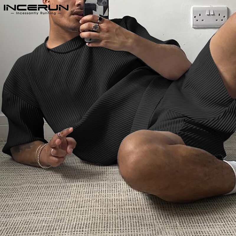 INCERUN Mens Shorty Tracksuit Short Sleeve T Shirt & Shorts Loungwear Gym Sport Sets Suit (Western Style)