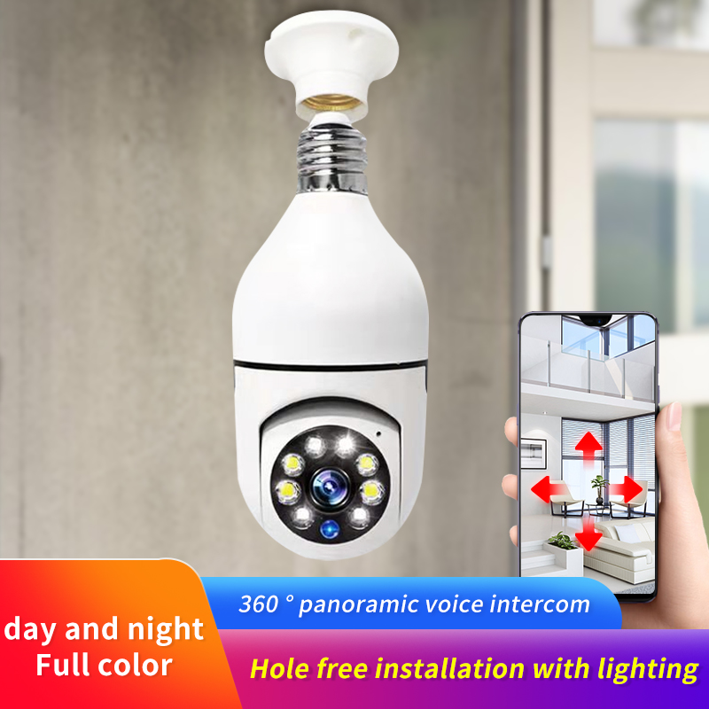 【360° panorama】camera cctv camera for home wireless with voice light bulb camera connect to cellphone night vision 1080p hd ip camera 360° rotation two-way intercom Remote monitoring mini camera IP S