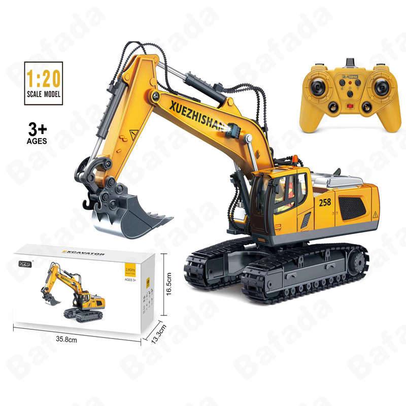 Bafada 1:20 High Simulation Remote Control Excavator RC Crawler Tractor Toy,270° Rotating Truck RC Car,6 Channel Construction Vehicle with Flashing Lights