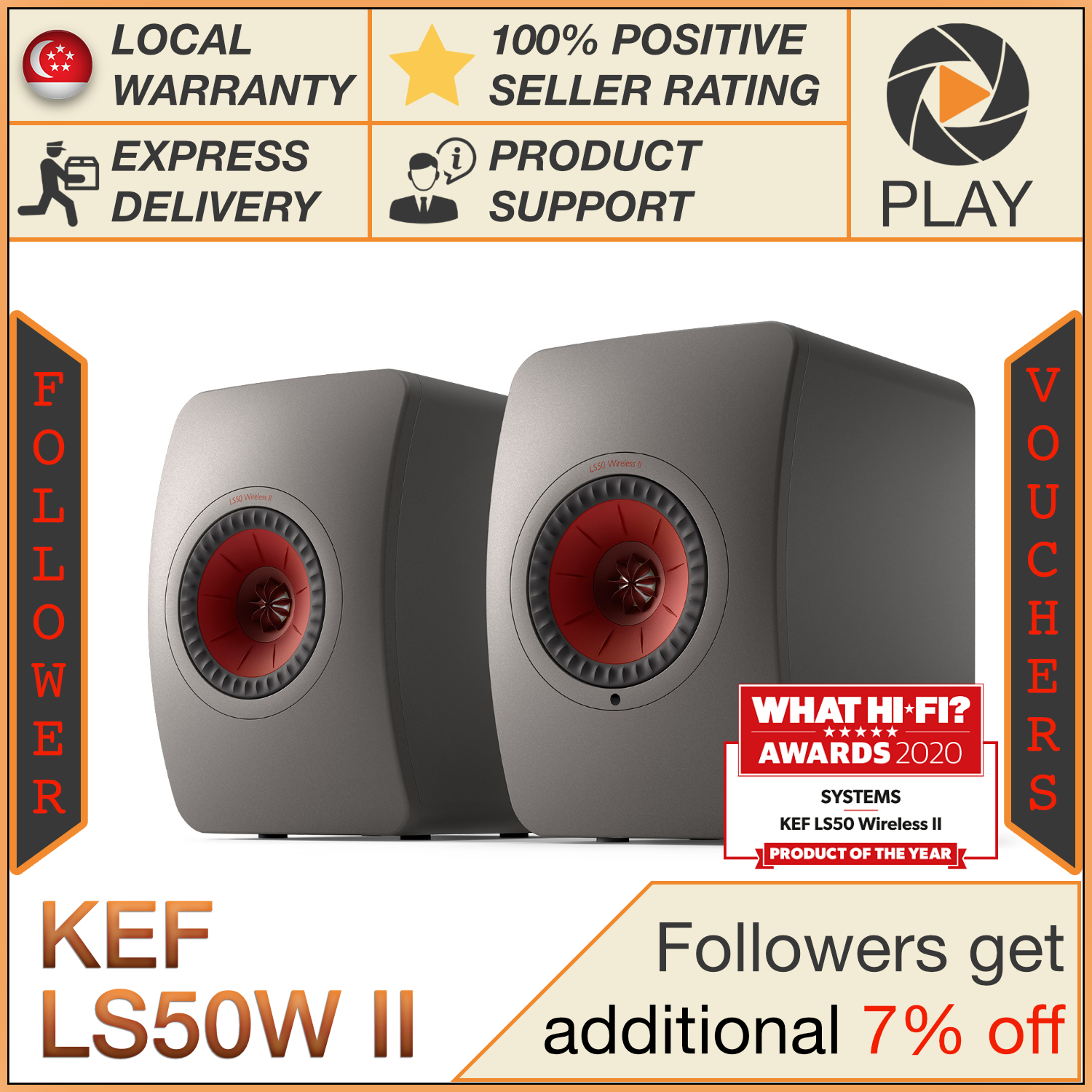 KEF LS50 Wireless II Active Bookshelf Speakers KEF LS50W II LS50W 2 (FOC installation)