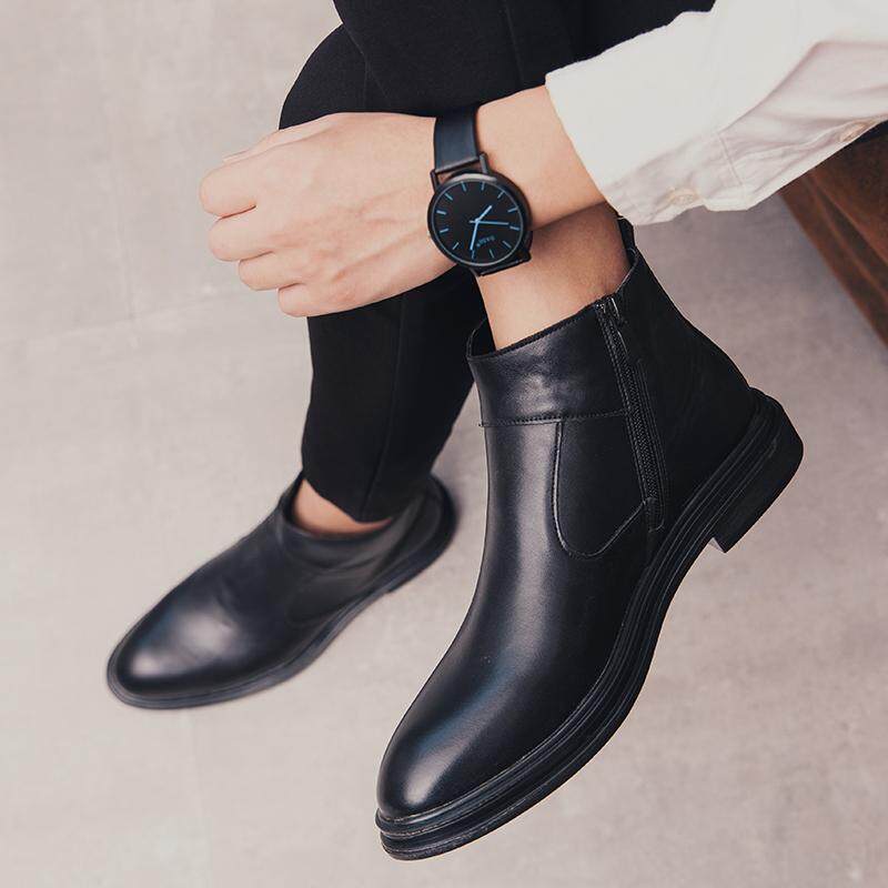 NICUDU Fashion outdoor British Style Chelsea Boots Men Ankle Boots Leather Men Boots Luxury Brand Slip on Man Shoes