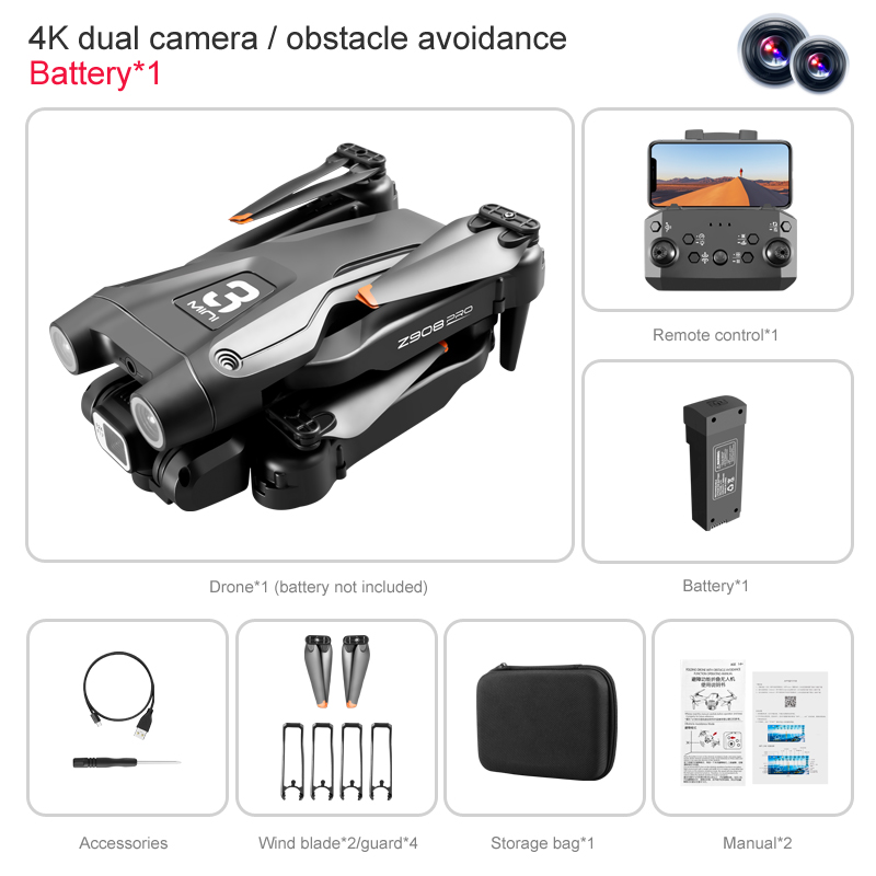 Tongjia Z908 DJI drone with camera remote control four-axis drone, with 4k HD camera, suitable for beginners, WiFi FPV real-time video, high-altitude hovering, optical flow fixed height, one-key take