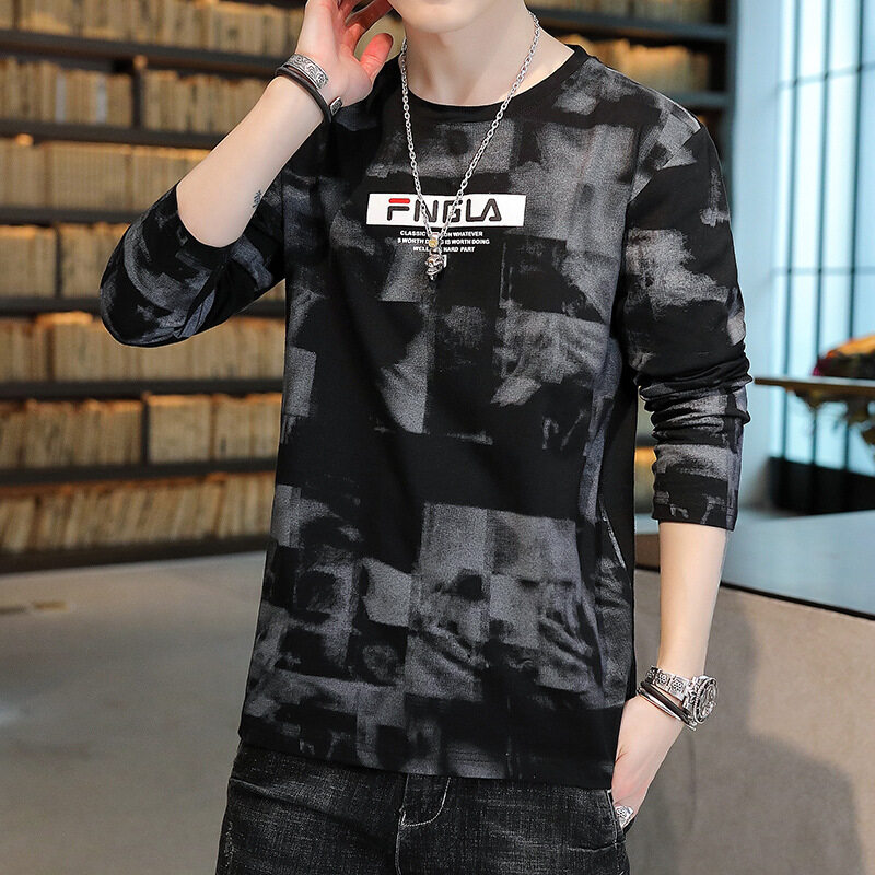 t shirt Men Long Sleeve New Korea Style Plus Size Print t-shirts Clothes Fashion Tops Causal Oversize Korean Style Tees