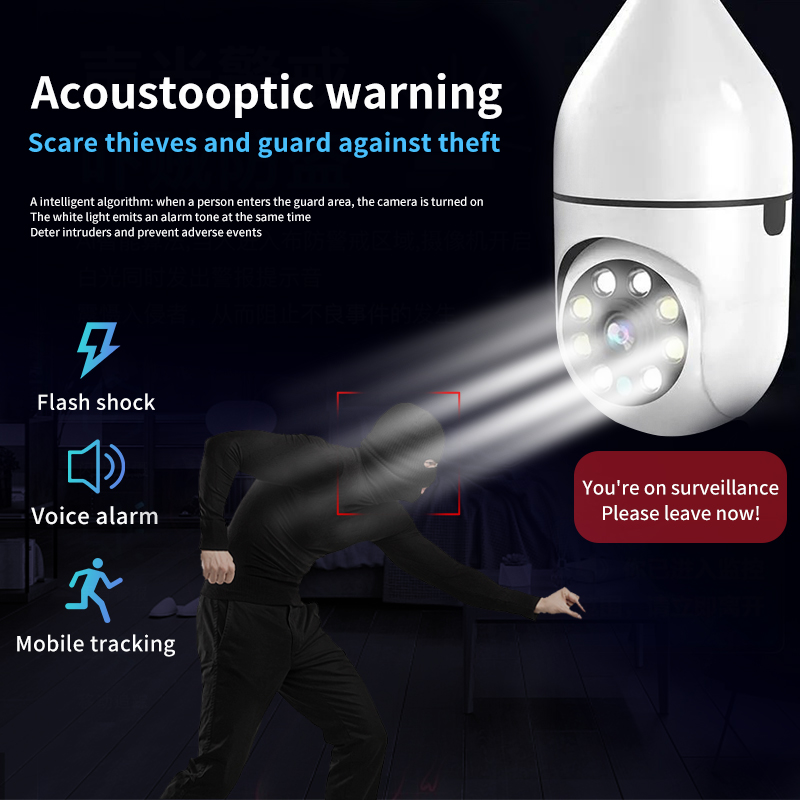 【360° panorama】camera cctv camera for home wireless with voice light bulb camera connect to cellphone night vision 1080p hd ip camera 360° rotation two-way intercom Remote monitoring mini camera IP S