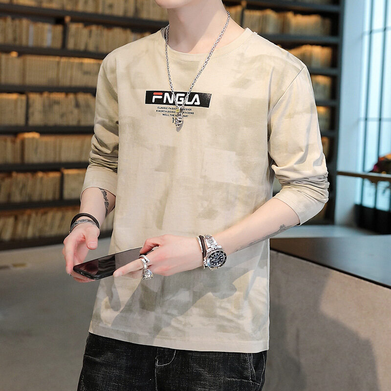 t shirt Men Long Sleeve New Korea Style Plus Size Print t-shirts Clothes Fashion Tops Causal Oversize Korean Style Tees