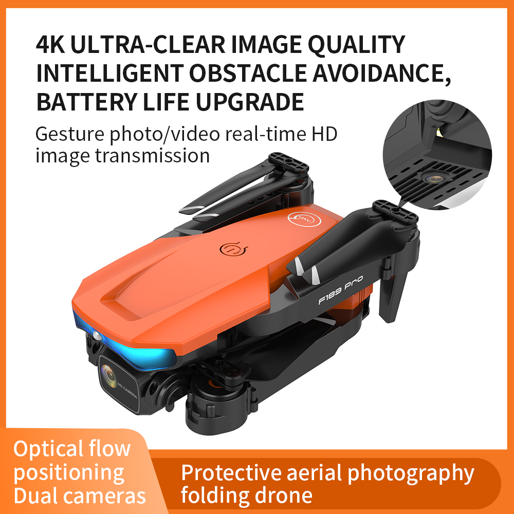 Tongjia F189PRO drone with camera, remote control four-axis drone, with 4k high-definition camera, suitable for beginners, WiFi FPV real-time video, high-altitude hover, optical flow fixed height, one