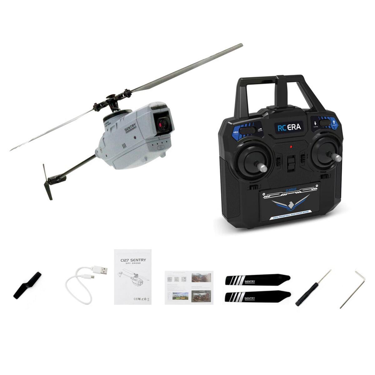 RC ERA C127 RC Helicopters 2.4G 4CH 6-Axis Gyro Altitude Hold Optical Flow Localization Flybarless RTF Sentry Helicopters With 720P Camera Drones Mode 2