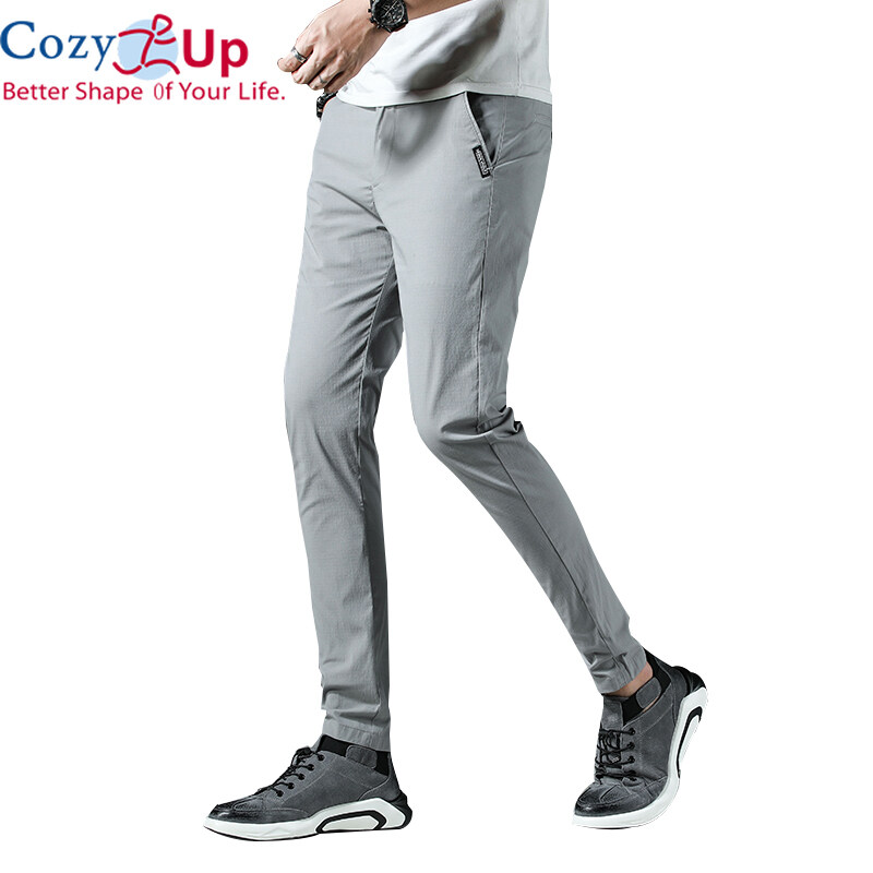 Cozy Up Men Long Trousers Solid Color Casual Straight Cotton Blended Soft Slim Fit