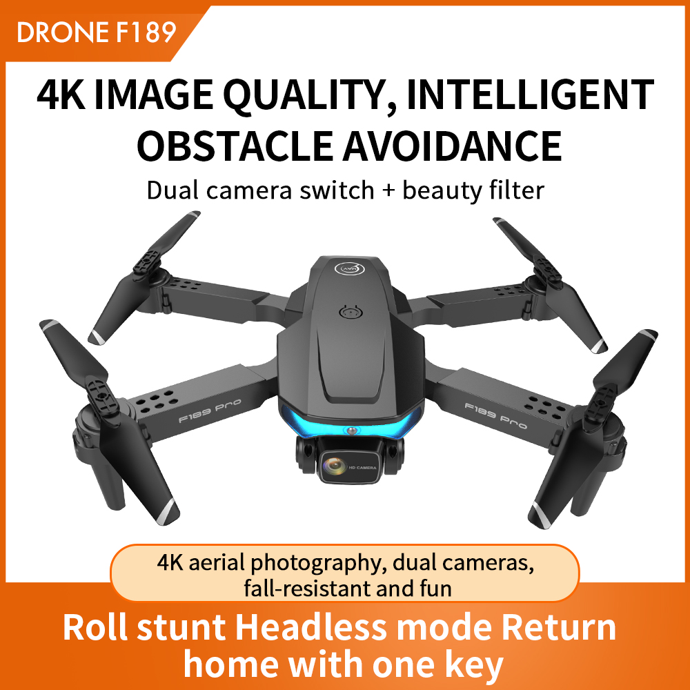 Tongjia F189PRO drone with camera, remote control four-axis drone, with 4k high-definition camera, suitable for beginners, WiFi FPV real-time video, high-altitude hover, optical flow fixed height,
