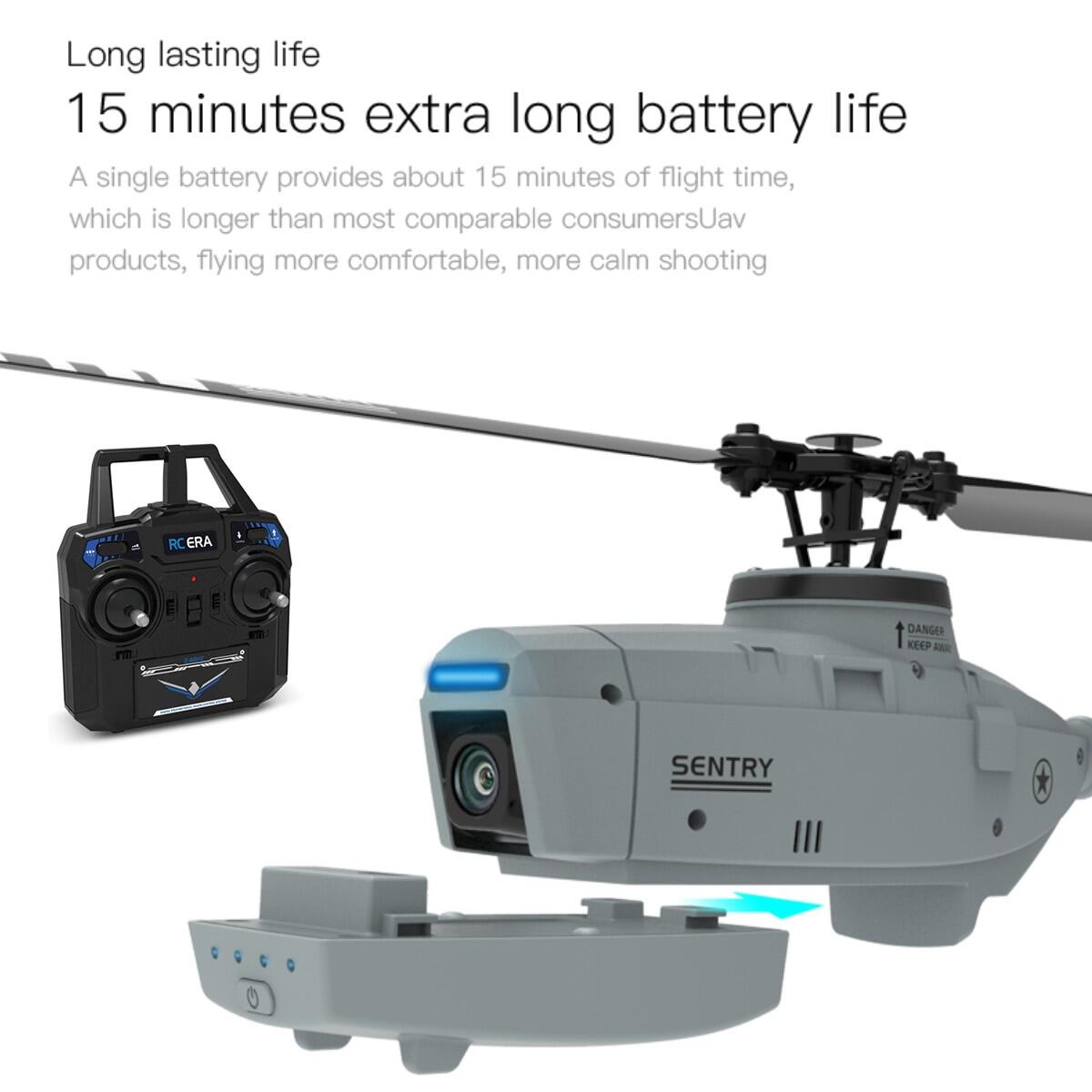 RC ERA C127 RC Helicopters 2.4G 4CH 6-Axis Gyro Altitude Hold Optical Flow Localization Flybarless RTF Sentry Helicopters With 720P Camera Drones Mode 2