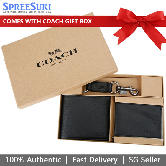 Coach Men Men Wallet In Gift Box Compact Id Wallet In Sport Calf Leather Black